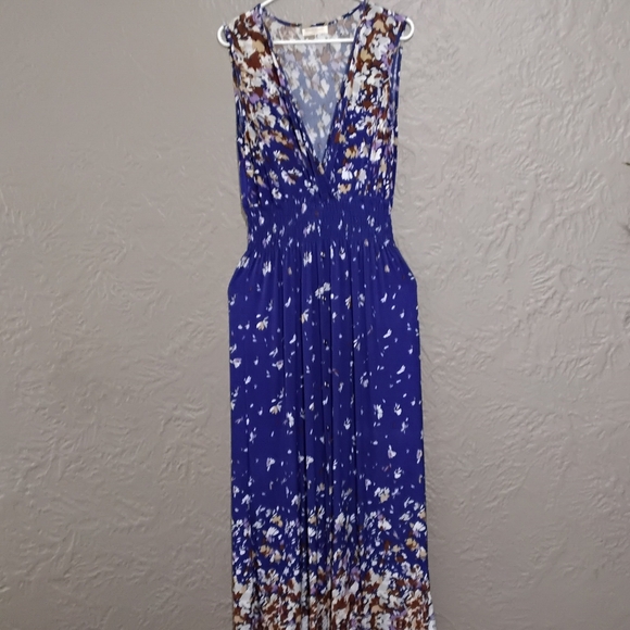 Seven Islands Wome'sWhite and Blue Plunge Neck Sleeveless Maxi Dress Size L - Picture 3 of 11
